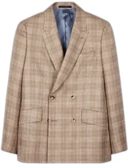Light Brown Wool-silk Check Double-breasted Blazer