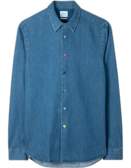 Tailored-fit Mid-wash Denim Shirt