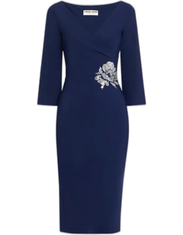 Bodycon Sequin Applique Midi Dress
