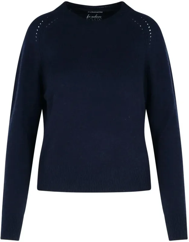 Purotatto Navy Cashmere Sweater Finished Crew Neck, Tone-on-tone Stitching