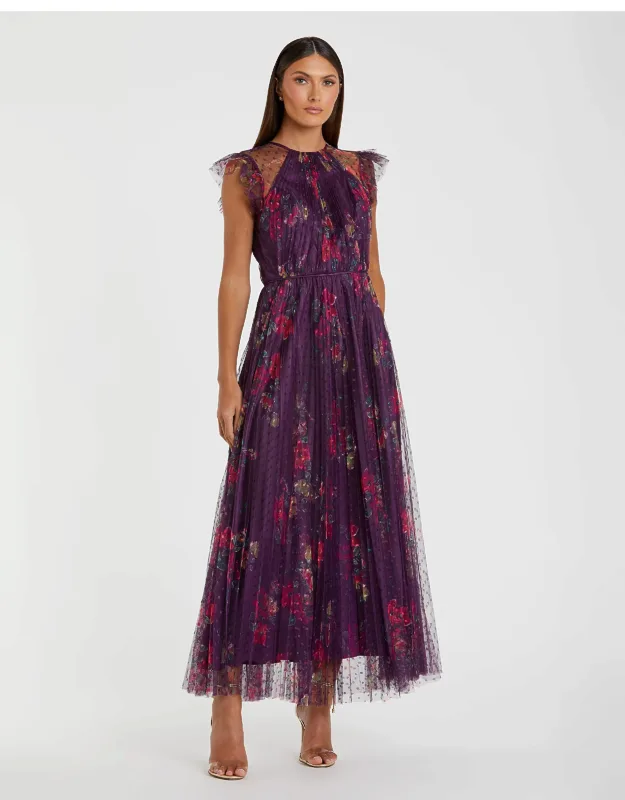 Floral Flutter Sleeve Wedding Guest Midi Dress