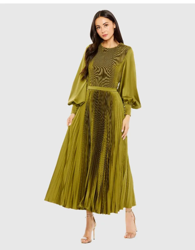 Long Sleeve High Neck Heat Pleated Wedding Guest Dress