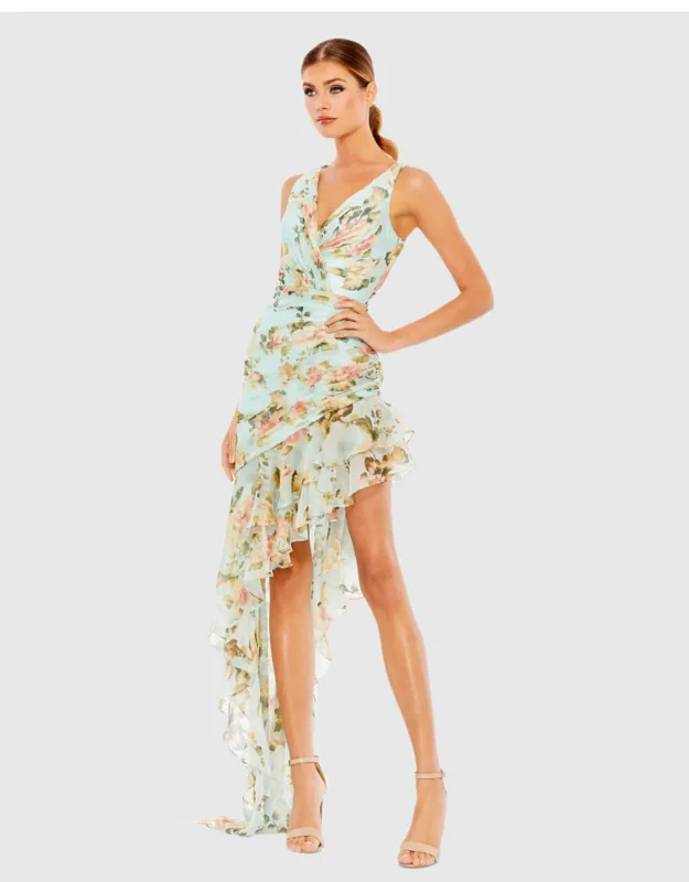 Floral Print Asymmetrical Ruffle Hem Dress