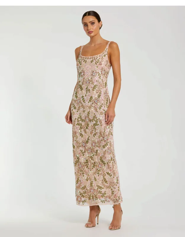 Sleeveless Hand Beaded Floral Midi Dress