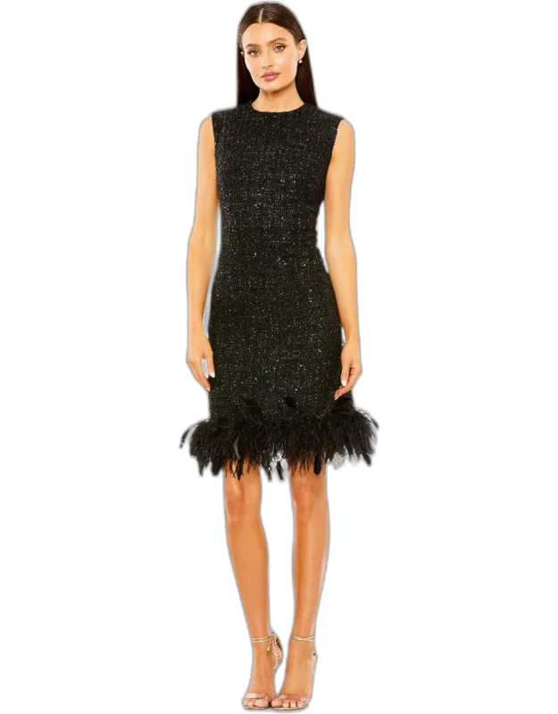 A-line Shift Dress With Feather Trim