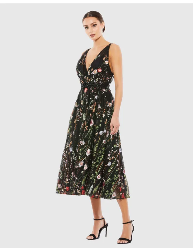 Floral Embroidered Wedding Guest Midi Dress