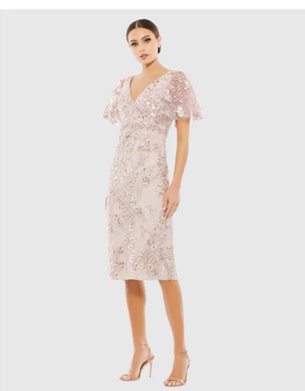 Embellished Illusion Butterfly Sleeve Cocktail Wedding Guest Dress