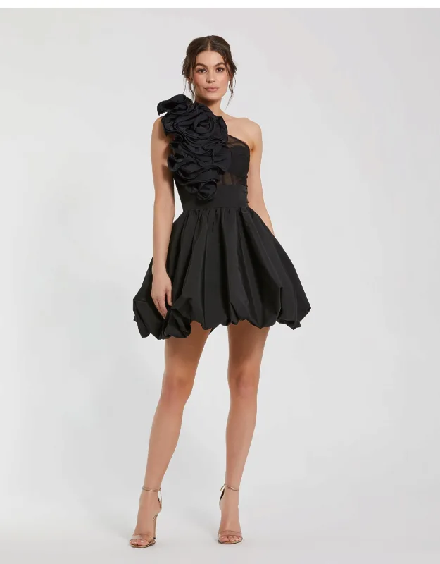 Taffeta One Shoulder Ruffle Bubble Mini Dress