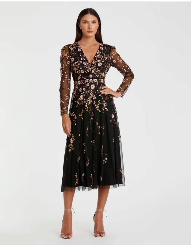 Floral Embroidered A-line Cocktail Wedding Guest Dress