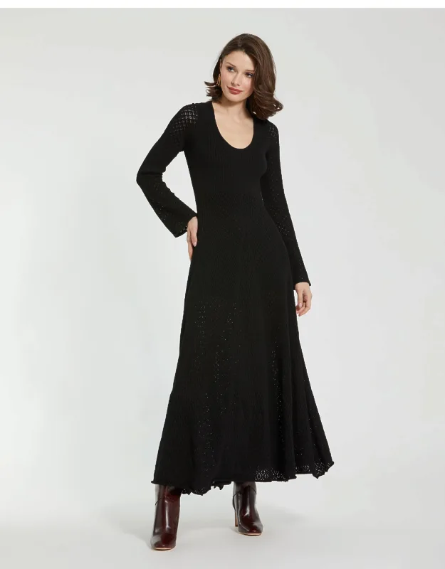 Scoop Neck Long Sleeve Knit Maxi Dress