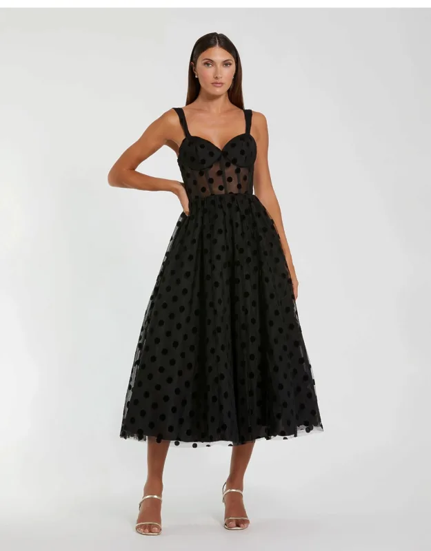 Polka Dot Net Bustier A-line Midi Dress