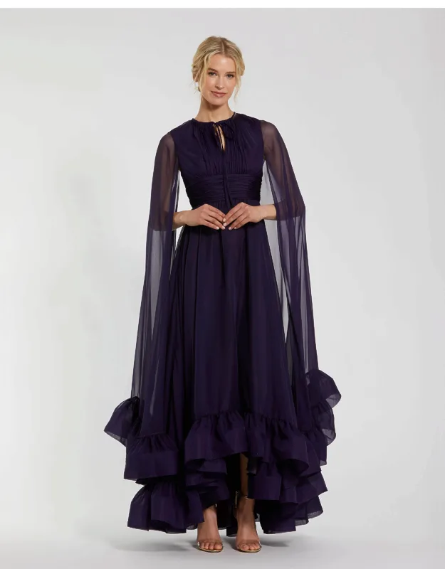 Chiffon Cape Sleeve Ankle-length Dress With Keyhole