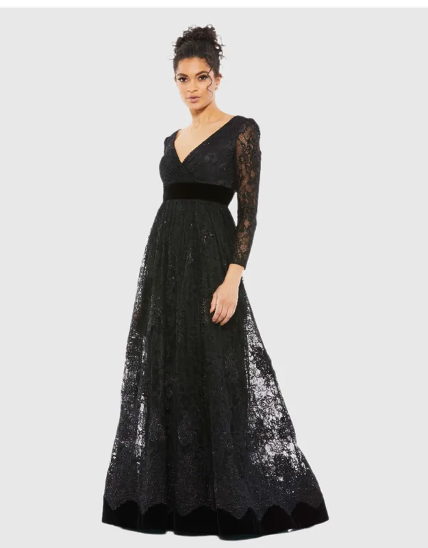 Lace Long Sleeve Wrap Over Dress