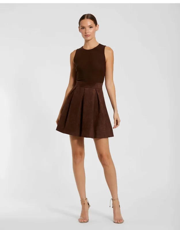 Sleeveless Mesh And Suede A-line Mini Dress