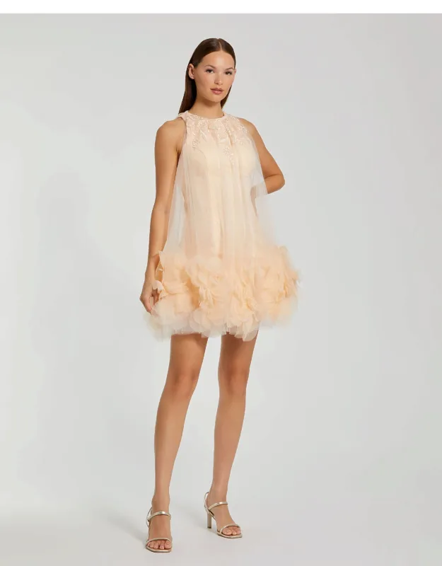 Halter Neck Flowy Petal A Line Mini Dress