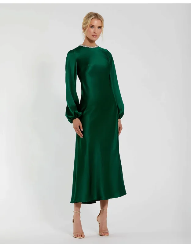 High Neck Long Sleeve Dress With Crystal Detail
