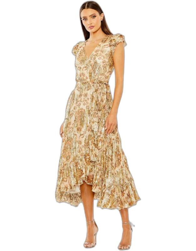Flutter Sleeve Floral Wrap Dress