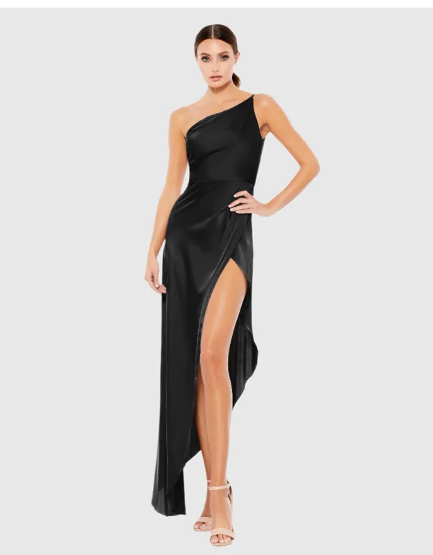 One Shoulder Hi-low Draped Charmeuse Wedding Guest Dress
