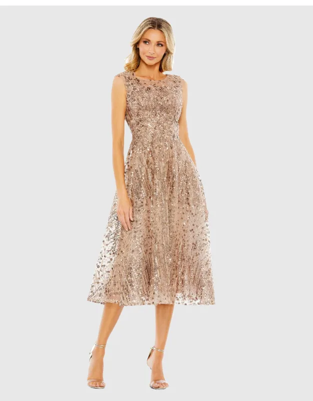Sequined Cap Sleeve Fit And Flare Wedding Guest Dress
