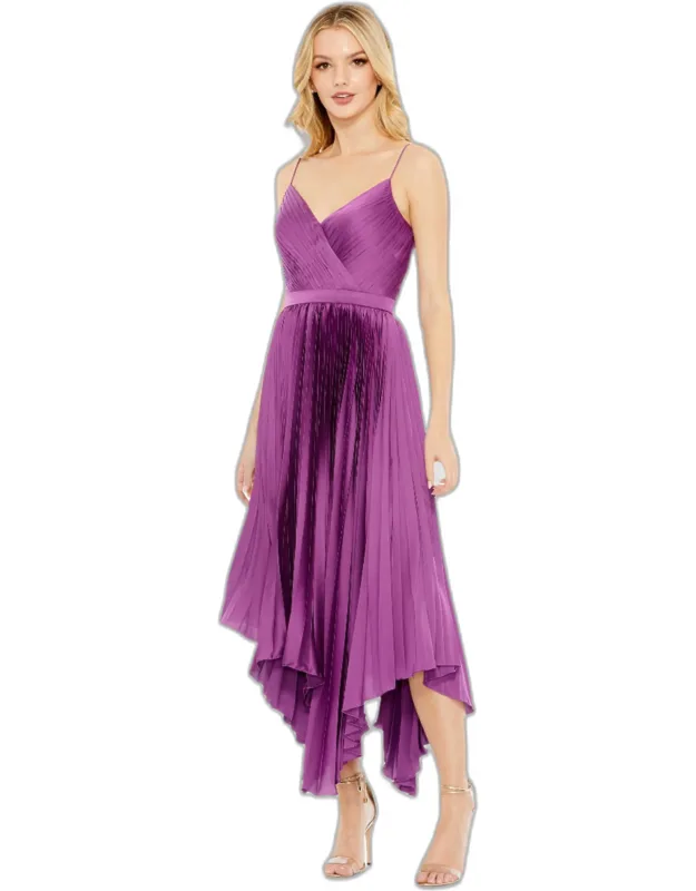 Pleated Satin Flowy Midi Dress