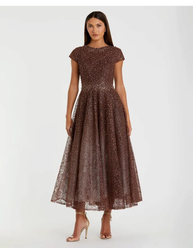 Embellished Cap Sleeve A Line Dress