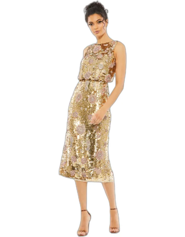Hand Beaded High Neck Midi Dress