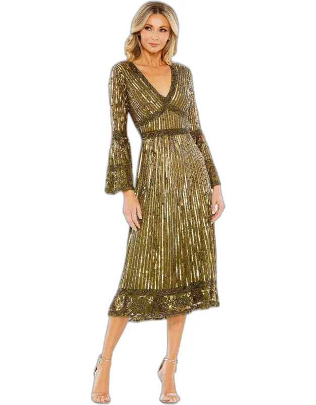 Embellished 3/4 Sleeve V Neck A Line Wedding Guest Dress