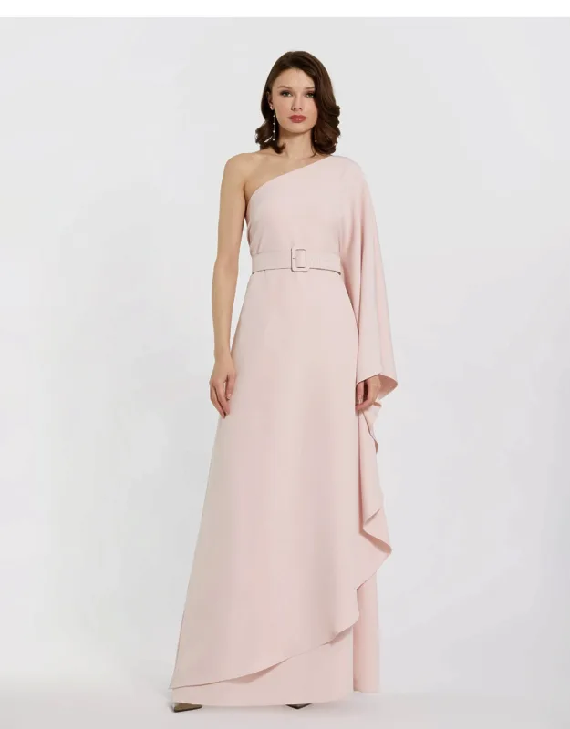 Crepe One Sleeve Belted Kaftan Dress