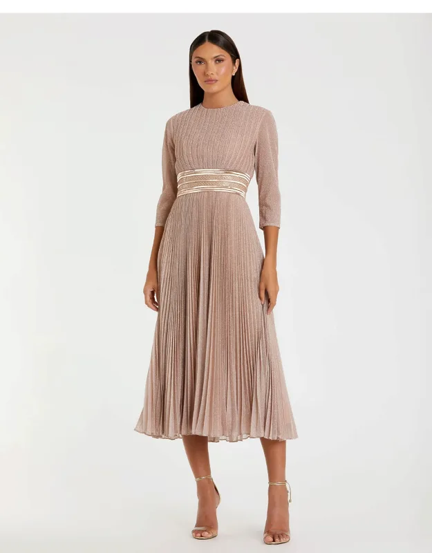 Shimmering 3/4 Sleeve A-line Wedding Guest Midi Dress