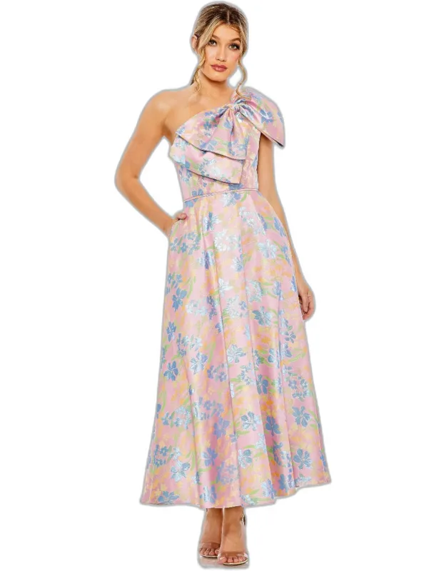 One Shoulder Embroidered Floral A-line Wedding Guest Dress