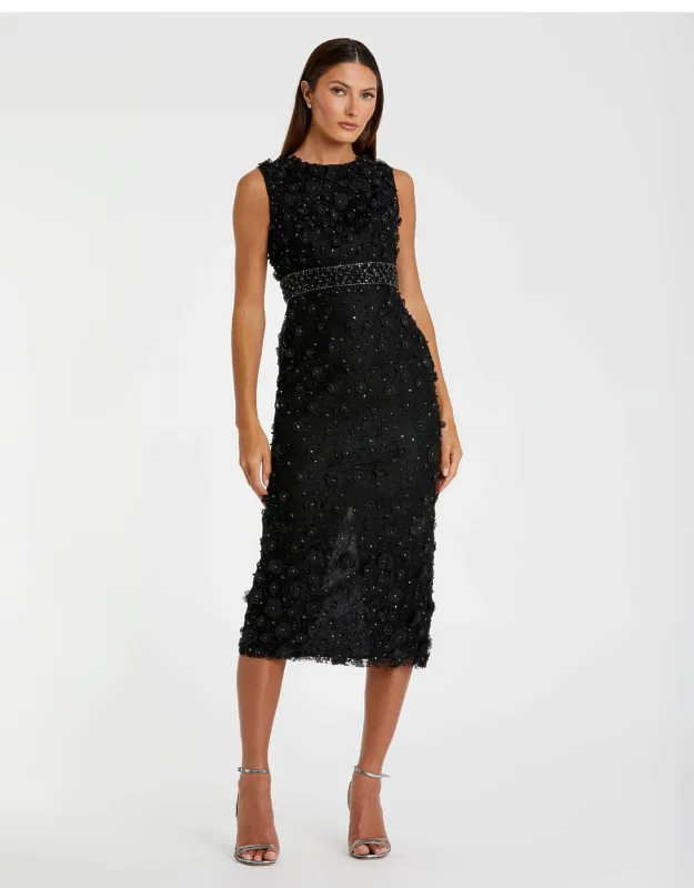 Floral Applique Sleeveless Midi Dress