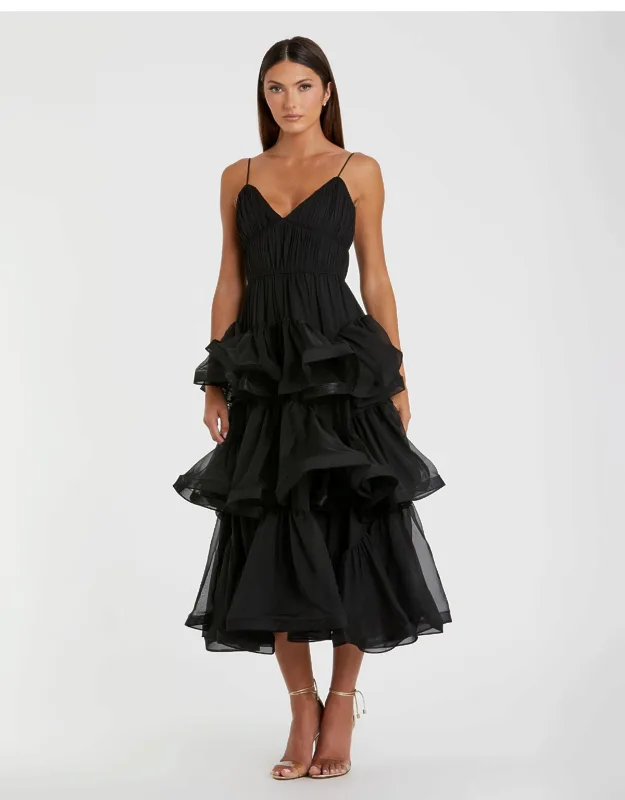 Tiered V-neck Wedding Guest Dress
