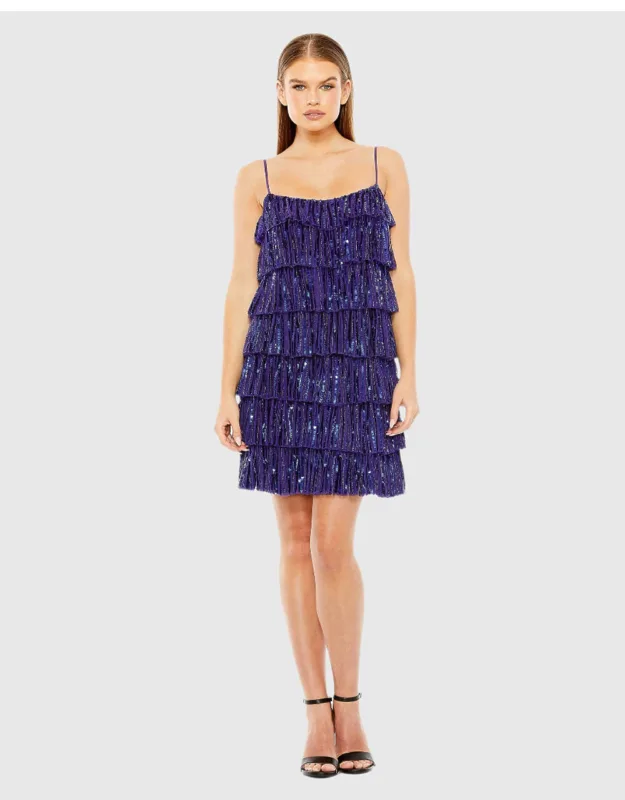 Beaded Strap Sequin Ruffle Mini Dress