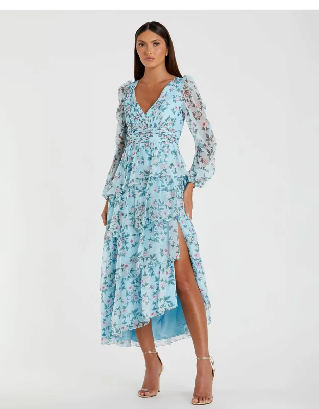 Puff Sleeve Floral Printed Wedding Guest Dress