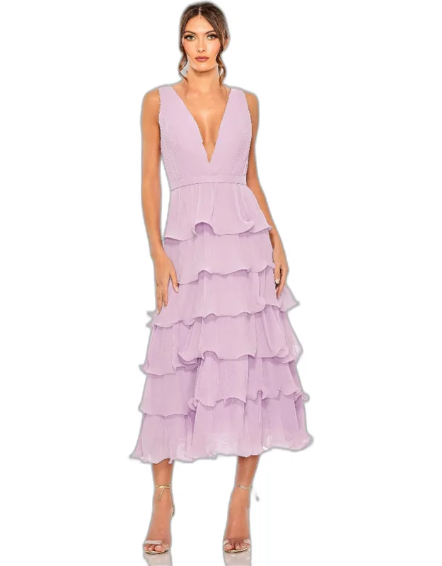 Chiffon Sleeveless Ruffle Midi Dress