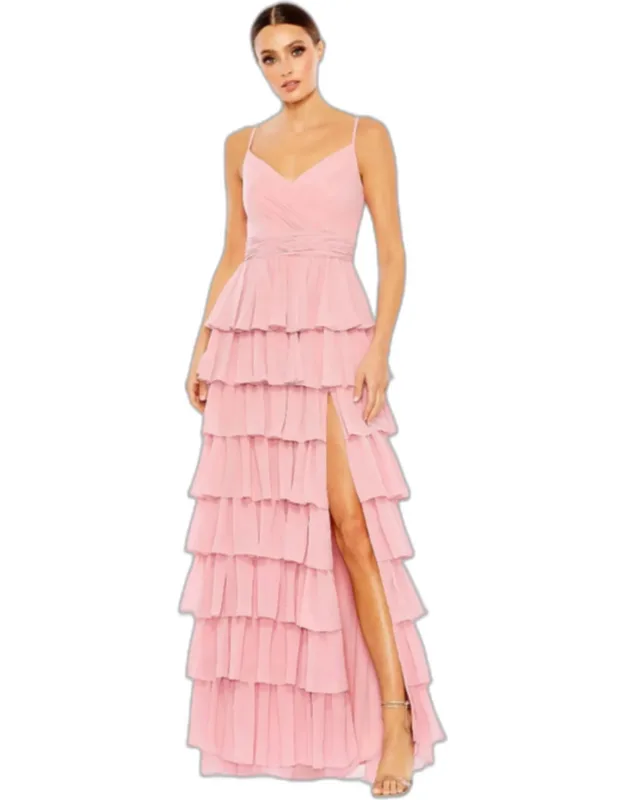 V-neck Sleeveless Wedding Guest Maxi Gown With Ruffled Skirt