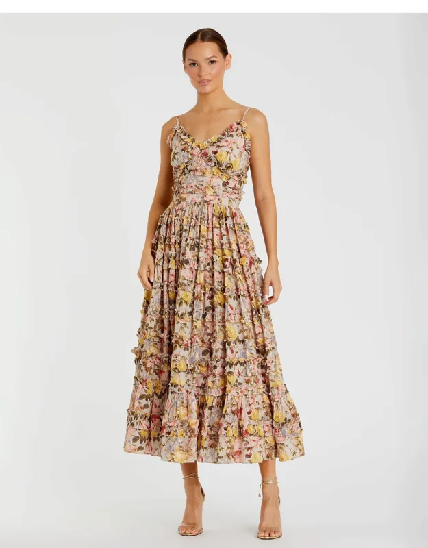 Floral Print Ruffle Tiered Midi Dress