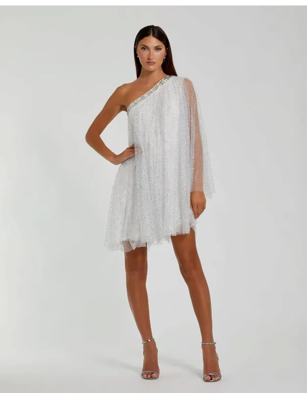 One Shoulder Embellished Tulle Mini Dress