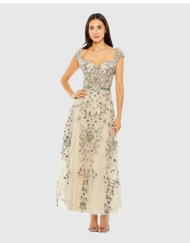Floral Embroidered Sweetheart Neckline Dress