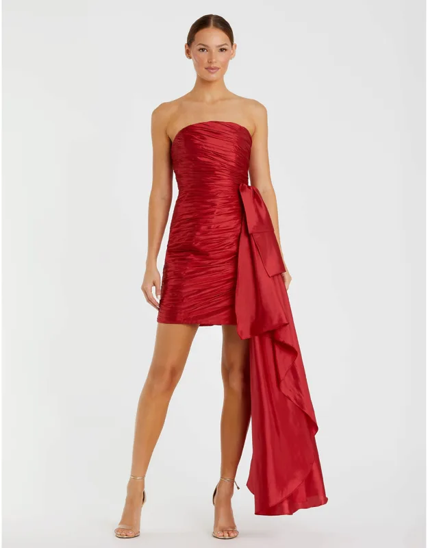 Strapless Ruched Mini Dress With Draped Detail And Concealed Back Zipper