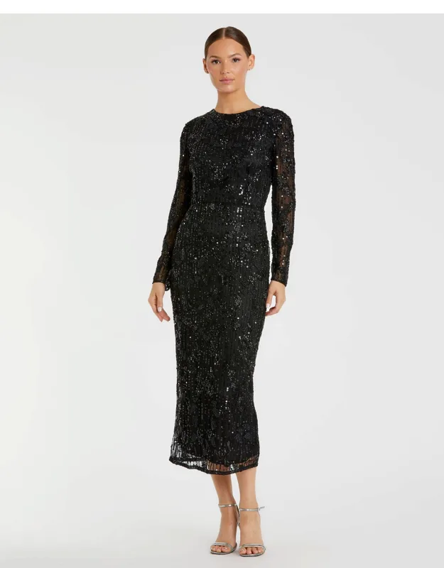 High Neck Long Sleeve Embellished Wedding Guest Dress