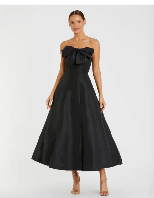 A-line Tea Length Statement Bow Wedding Guest Dress