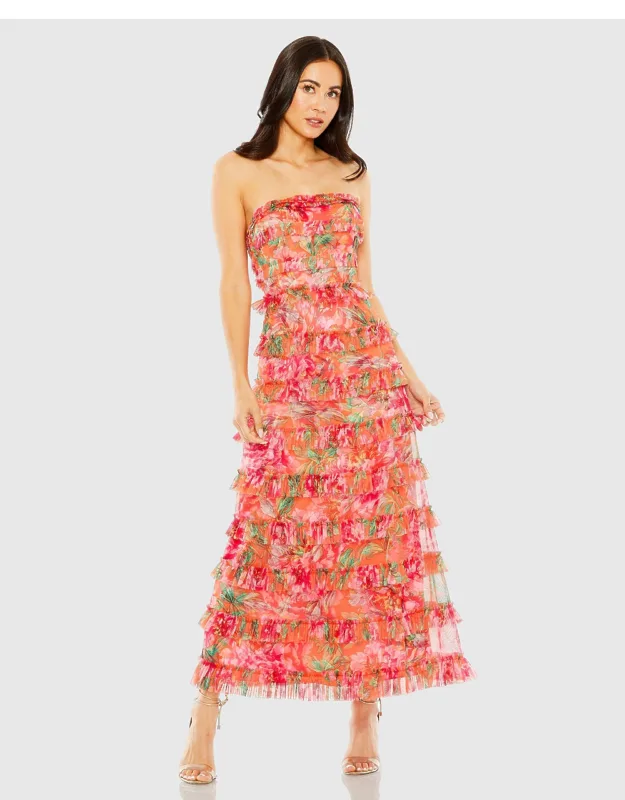 Multicolor Strapless Micro Ruffle Wedding Guest Dress