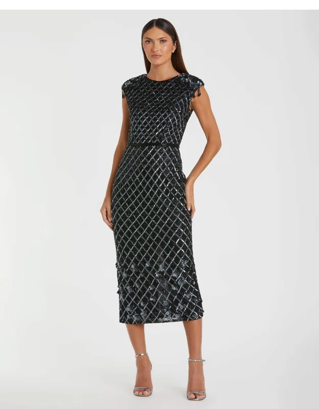 High Neck Dress With Crystal Fringe Detail