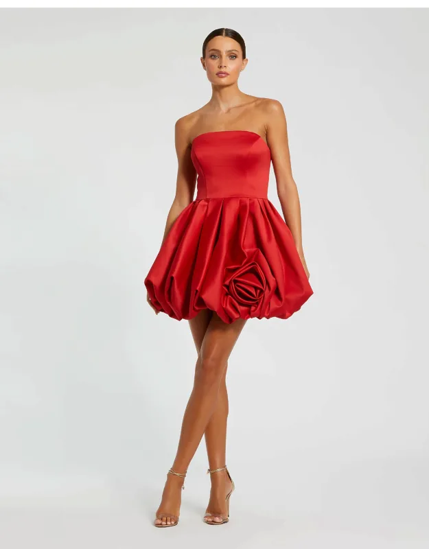 Strapless Mini Dress With Rose Ruffle Detail