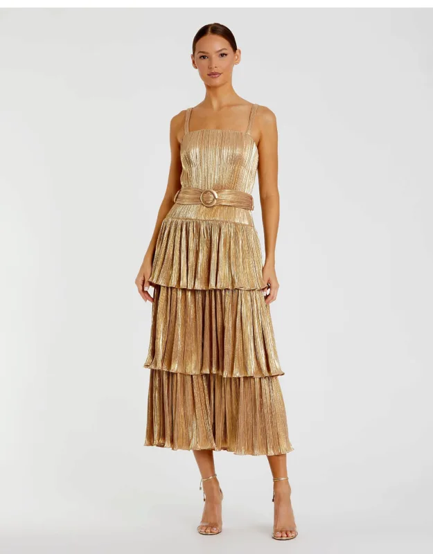 Ruffle Tiered Buckle Detail Dress