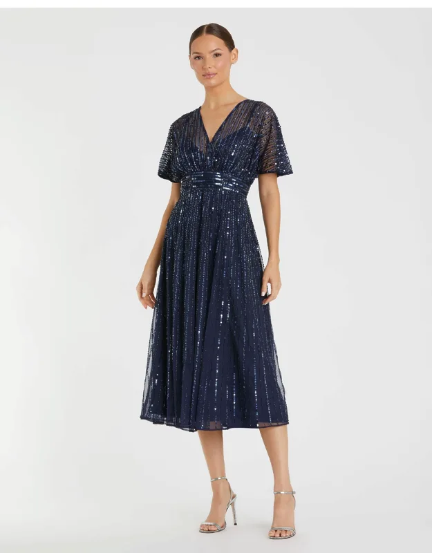 A Line Embellished Short Sleeve Dress With Intricate Embellishments And Flattering A-line Silhouette