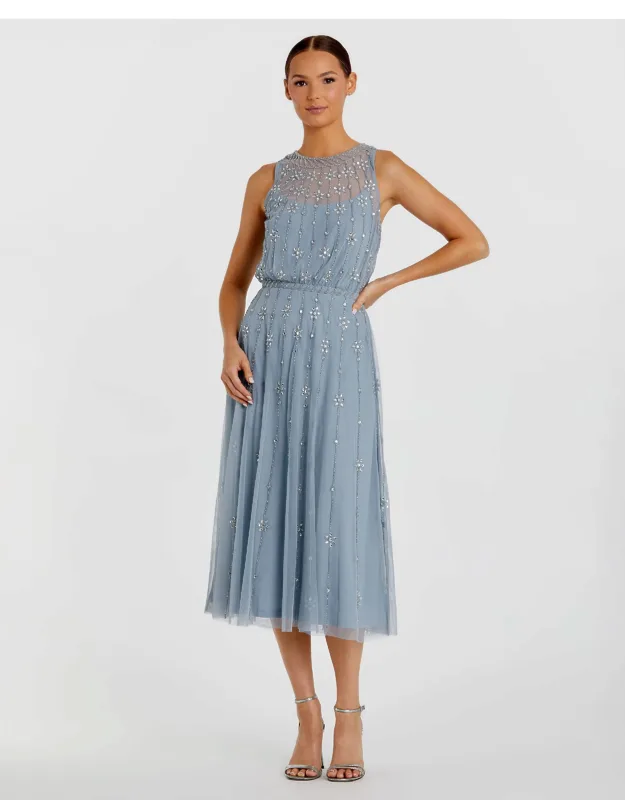 High Neck Sleeveless Embellished A Line Cocktail Dress