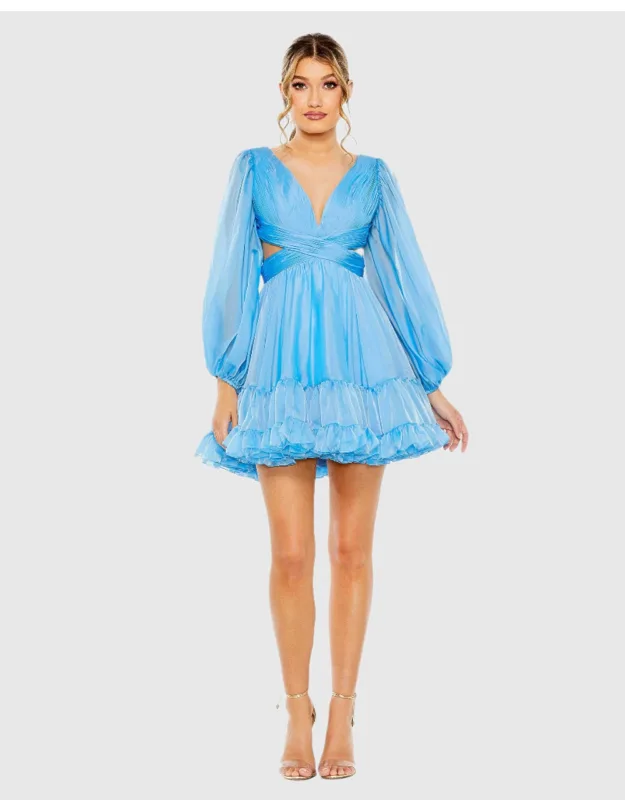 Long Sleeve Chiffon Cut Out Mini Dress
