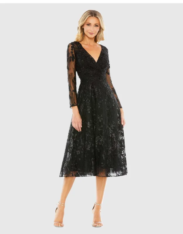 Embellished Floral Long Sleeve Dress